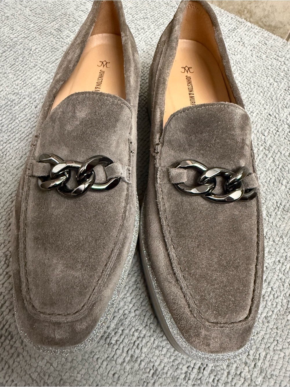 Johnston & Murphy Taupe Suede Chain-Accent Women's Loafers